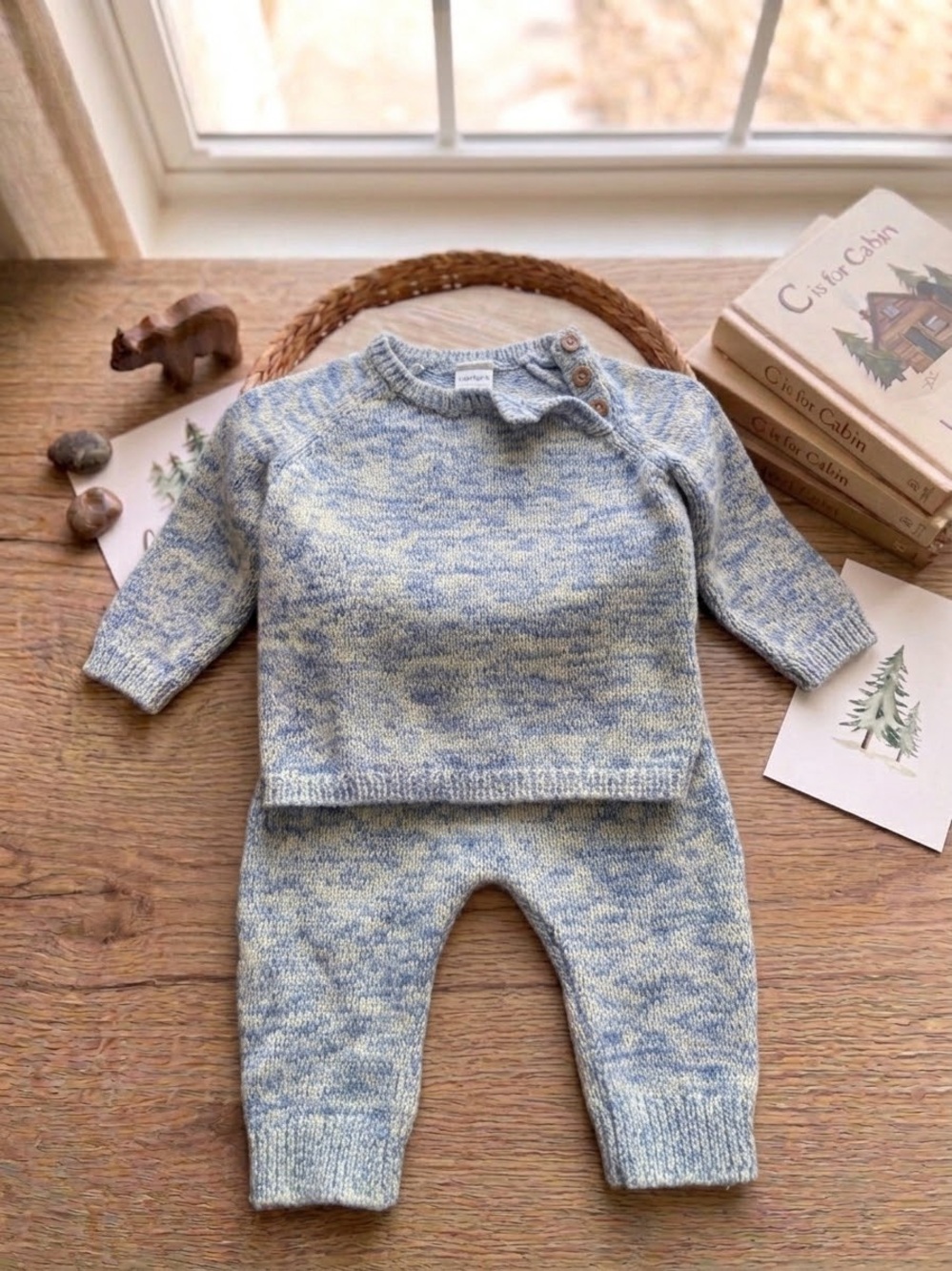 Carter's Blue and Cream Knit Baby Matching Set